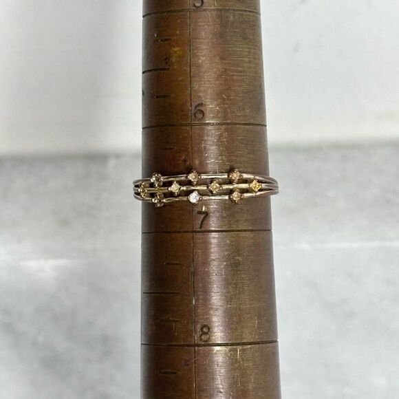 Anthropologie Three Split Shank Triple Band Prong Set Rhinestone Ring Gold-tone - Picture 4 of 4